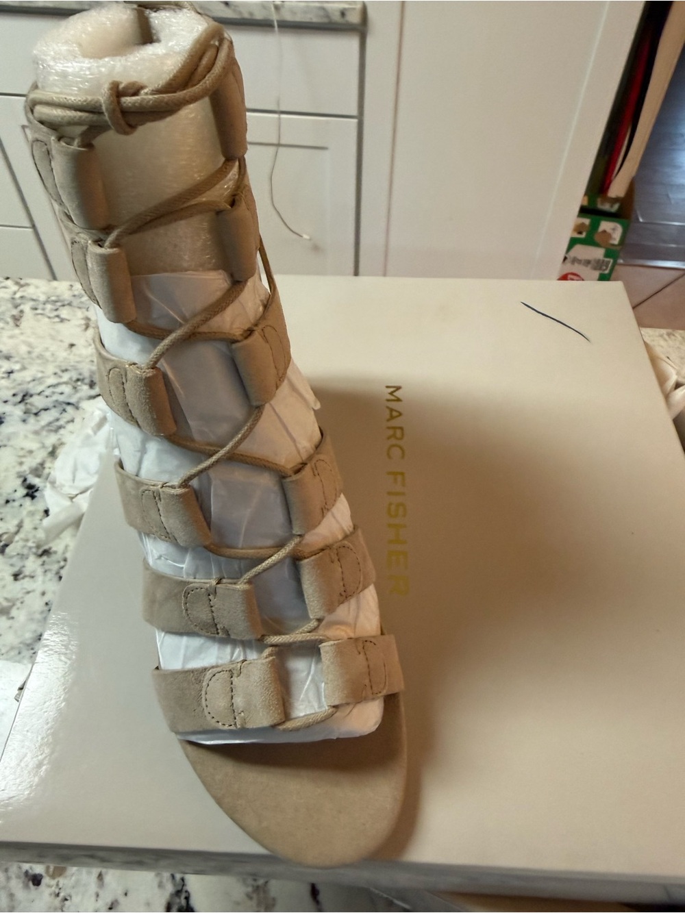 Marc Fisher Tan Suede Strappy Lace-Up Sandal Bootie